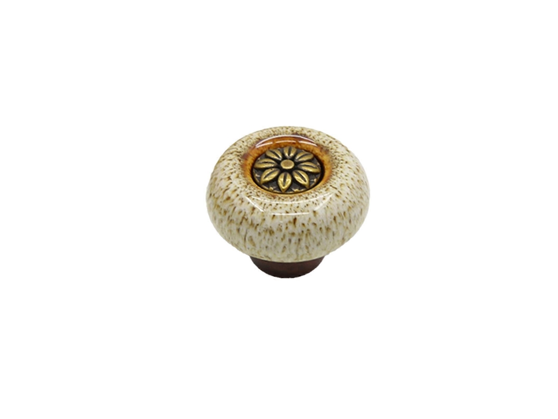 Mango de Armário Antirroto com Gravura de Flor e Leopardo Estilo Vintage Cerâmica para Móveis Jikaix a Blanco