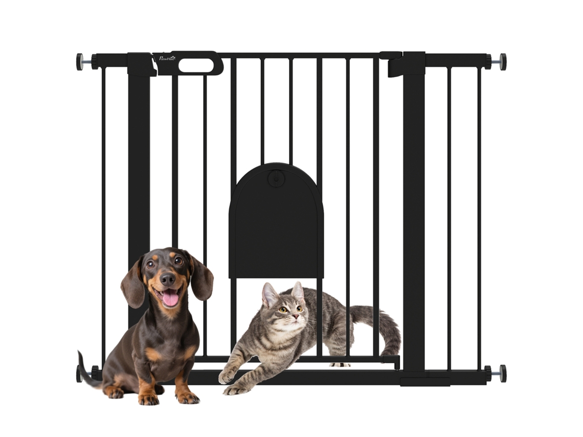Barreira de Segurança Animal com Porta de Fechamento Automático, Sistema de Trava Dupla. Aço Preto Ge
