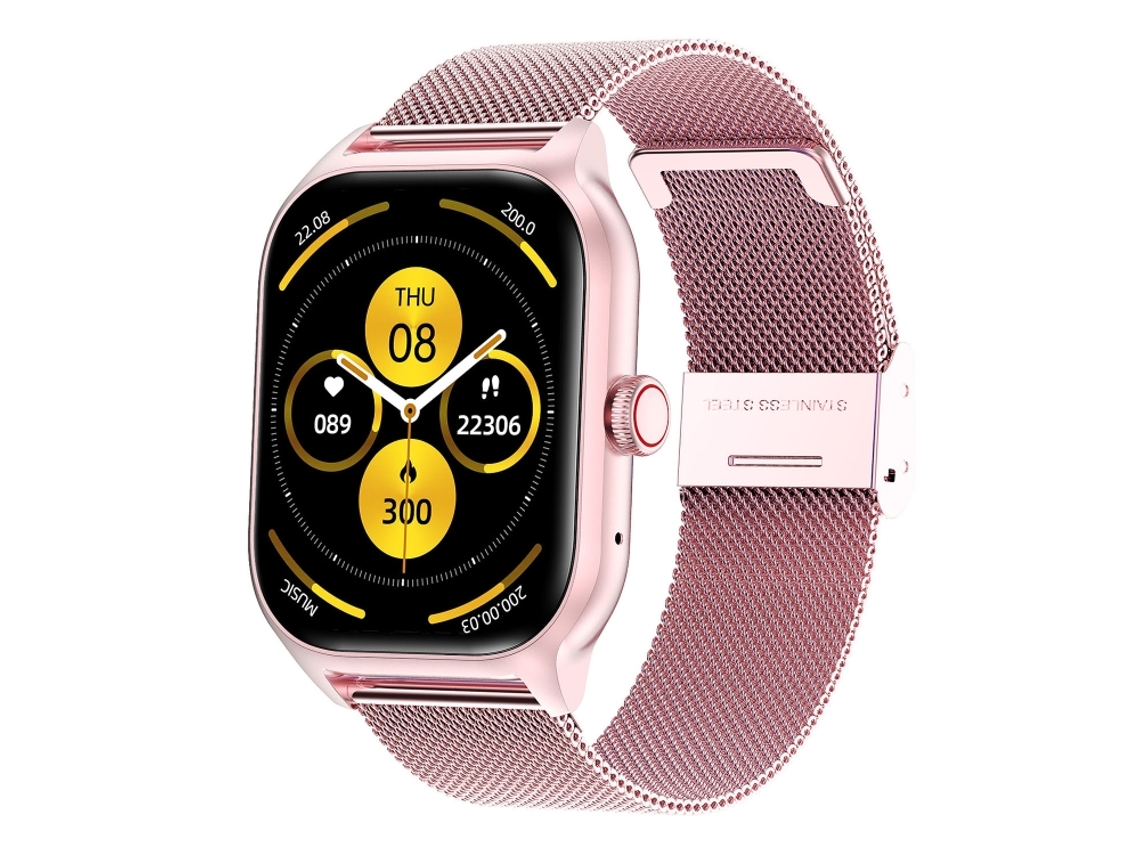 (rosa) Smartwatch com tela TFT de 2,01 polegadas, compatível com chamadas Bluetooth e monitoramento de saúde, pulseira de aço.