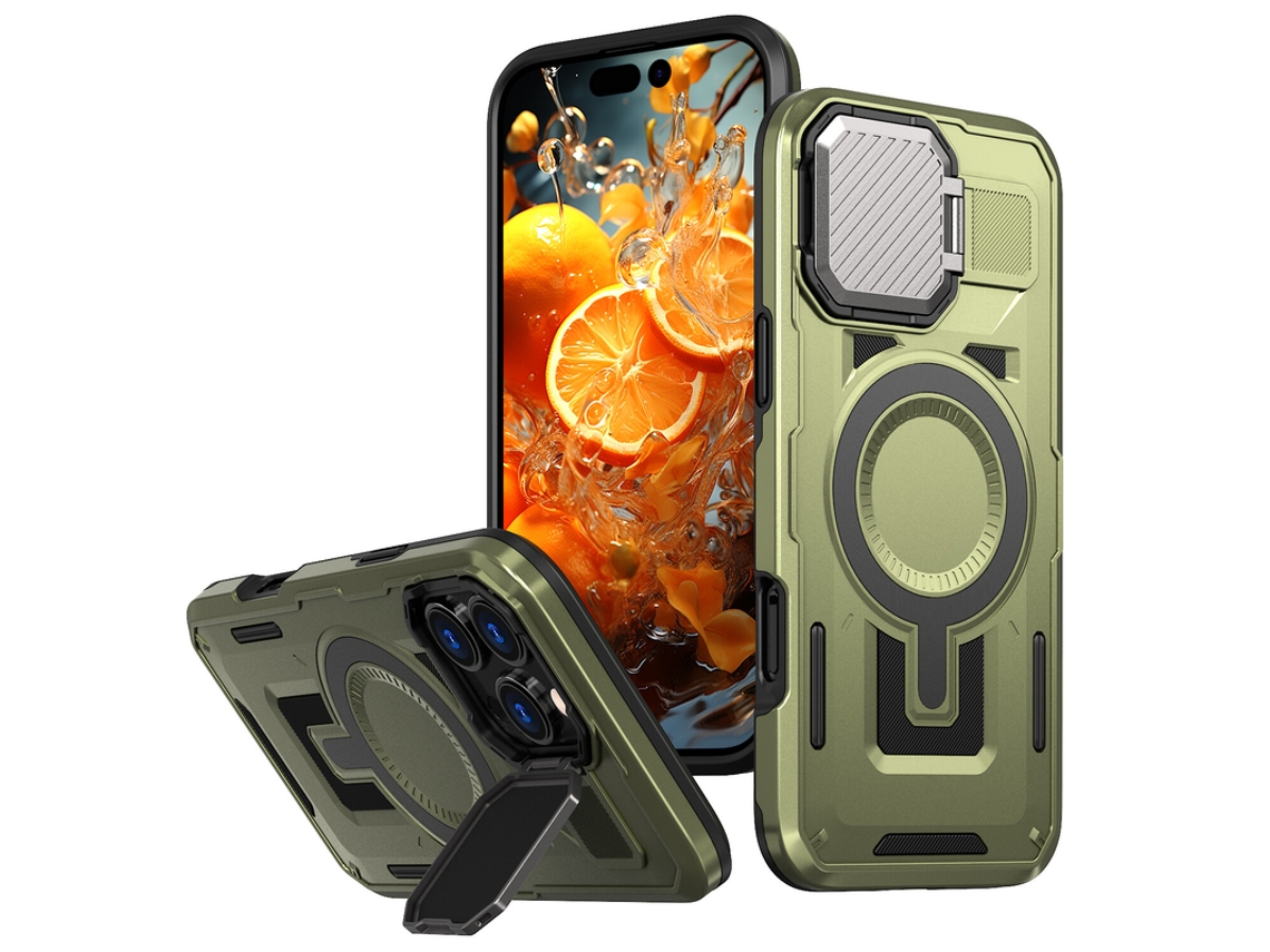 Capa Para Iphone 17 Pro Max Suporte Tampa Lente Robusta Magnético Verde Czhhmart