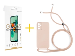 Pack 1 x Película de Vidro Temperado 2.5D + Capa SKYHE Samsung Galaxy A35 5G Gel Rope Rosa Pastel
