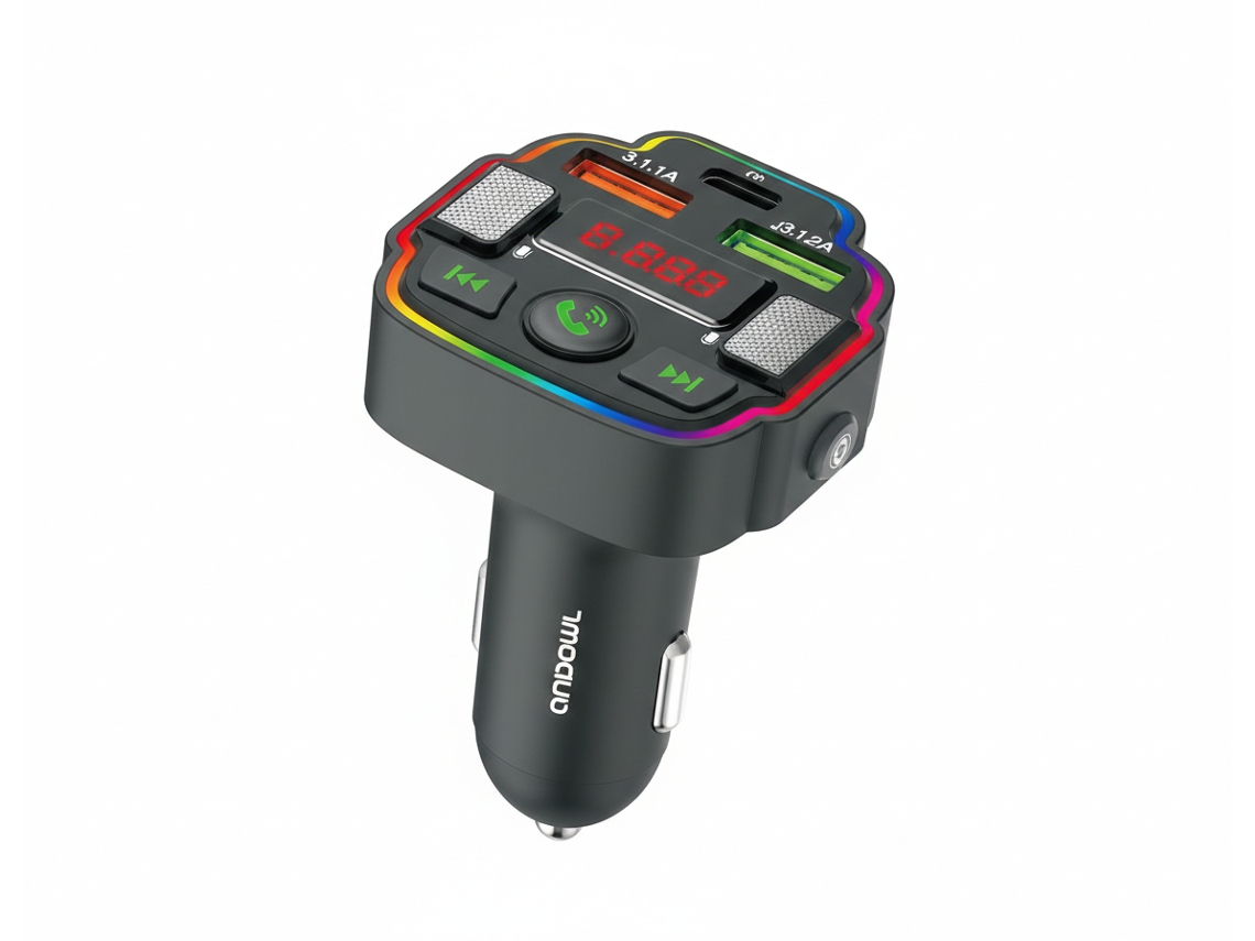 Transmissor Fm Bluetooth Mp3 Player Entrada Usb Duplo + Type-c 3.1a Led Rgb Andowl Q-c84 Preto