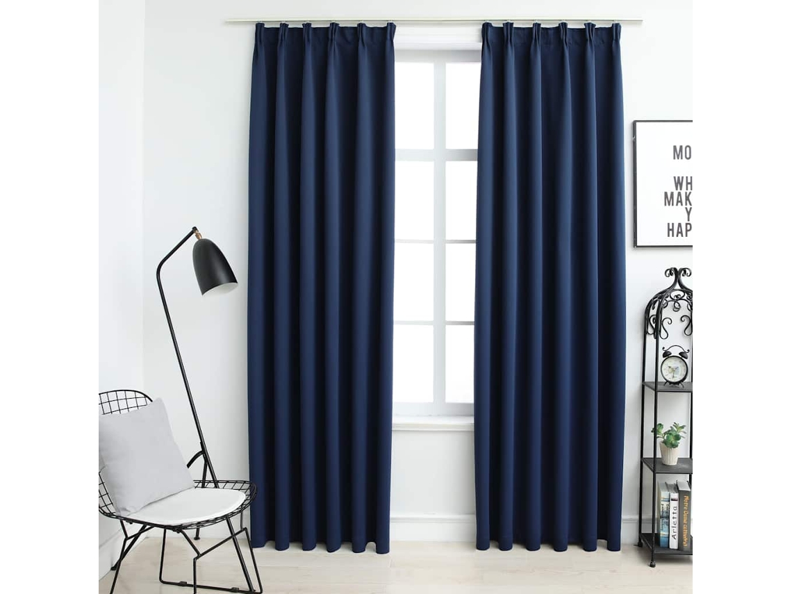Vidaxl Cortinas Blackout Com Ganchos 2 Pcs 140x225 Cm Azul