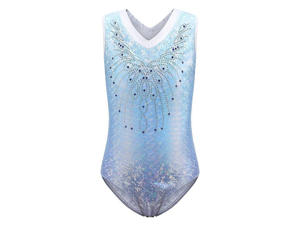2026-leotardo De Dança Para Meninas Sem Mangas Com Padrão De Diamante Para Ginástica E Ballet 7-8 Anos Azul Claro