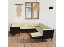 Vidaxl 9 Pcs Conjunto Lounge De Jardim C/ Almofadões Vime Pe Preto