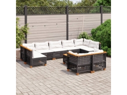 Vidaxl 10 Pcs Conjunto Sofás De Jardim C/ Almofadões Vime Pe Preto