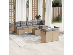 Vidaxl 10 Pcs Conjunto De Sofás P/ Jardim Com Almofadões Vime Pe Bege