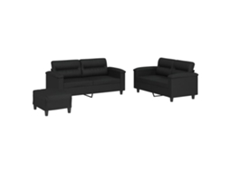 Conjunto de 3 Sofás com Almofadões Couro Artificial Preto MAISON EXCLUSIVE