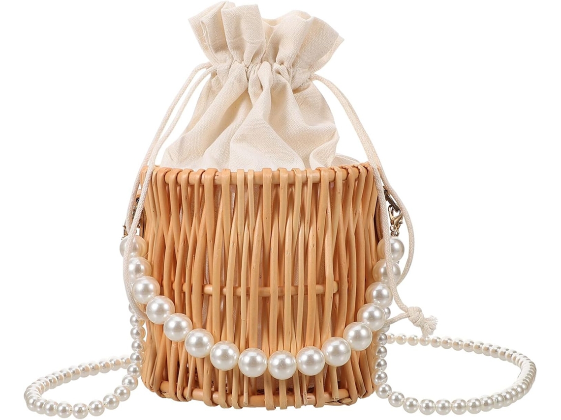 Bolsa De Praia Feminina Leve Em Vime Com Corrente E Miçangas.