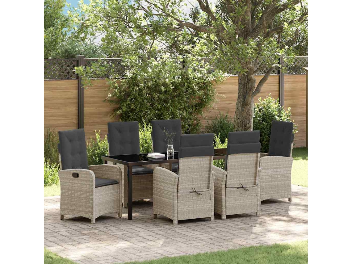 Vidaxl Conjunto De Jantar Para Jardim 7 Unid. Cinzento-claro Vime Pe