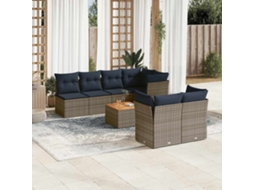 Vidaxl 8 Pcs Conjunto Sofás P/ Jardim C/ Almofadões Vime Pe Cinzento