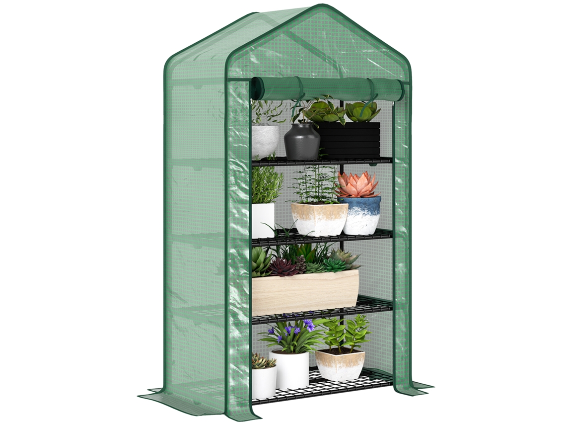 Estufa de Jardim Varanda 4 Prateleiras 90x49x160cm, aço galvanizado, cobertura PE removível, verde BTFORUS