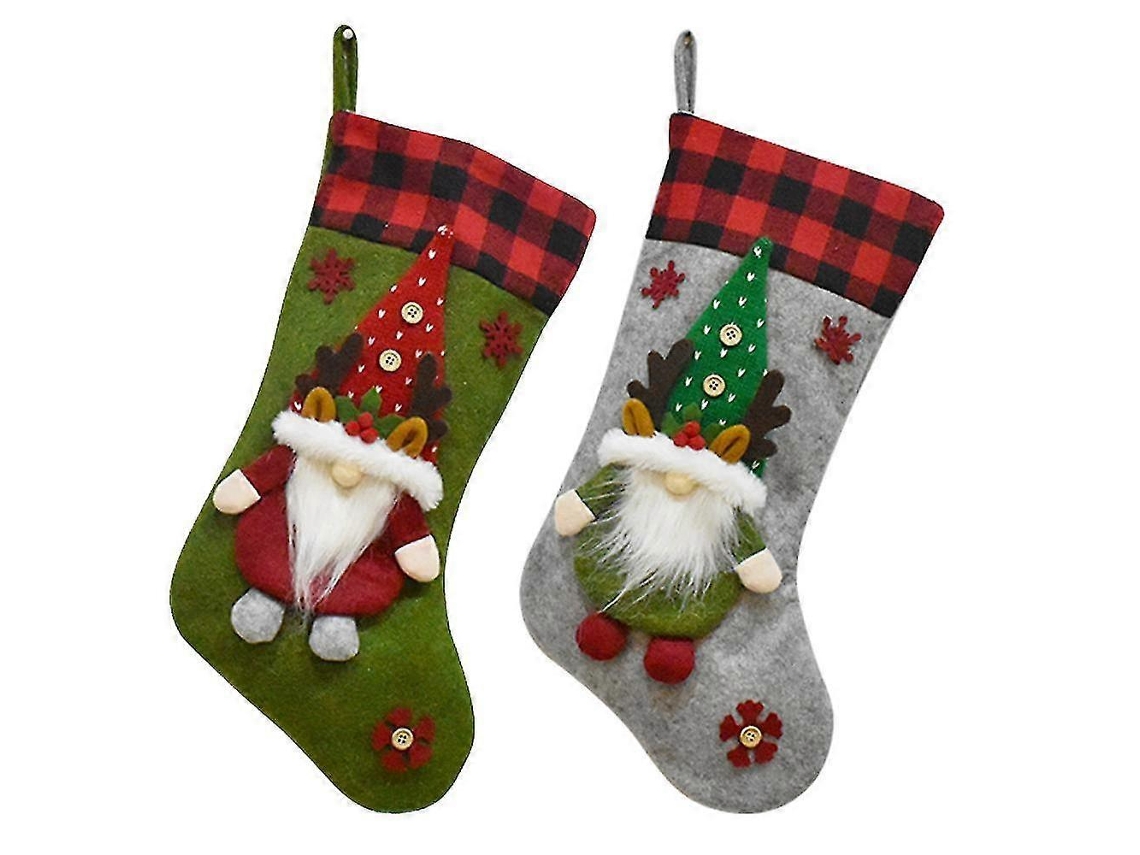 Pacote Com 2 Meias De Natal 3d, Elfos, Papai Noel, Meias De Natal, Meias Penduradas Para Lareira Olysi Shop (cinza Verde)