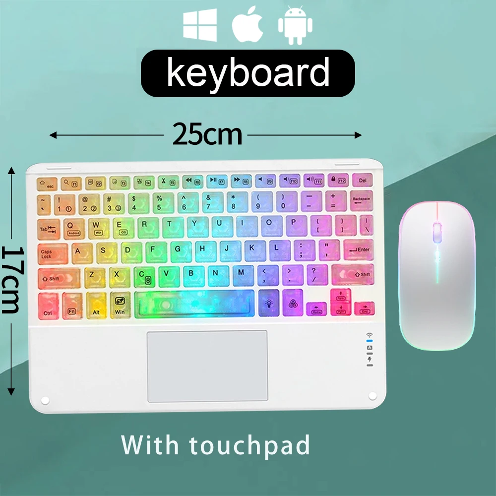 Teclado e Mouse Bluetooth Recarregáveis com Retroiluminação Rgb de 10 Polegadas MDUG (francês e Inglês)