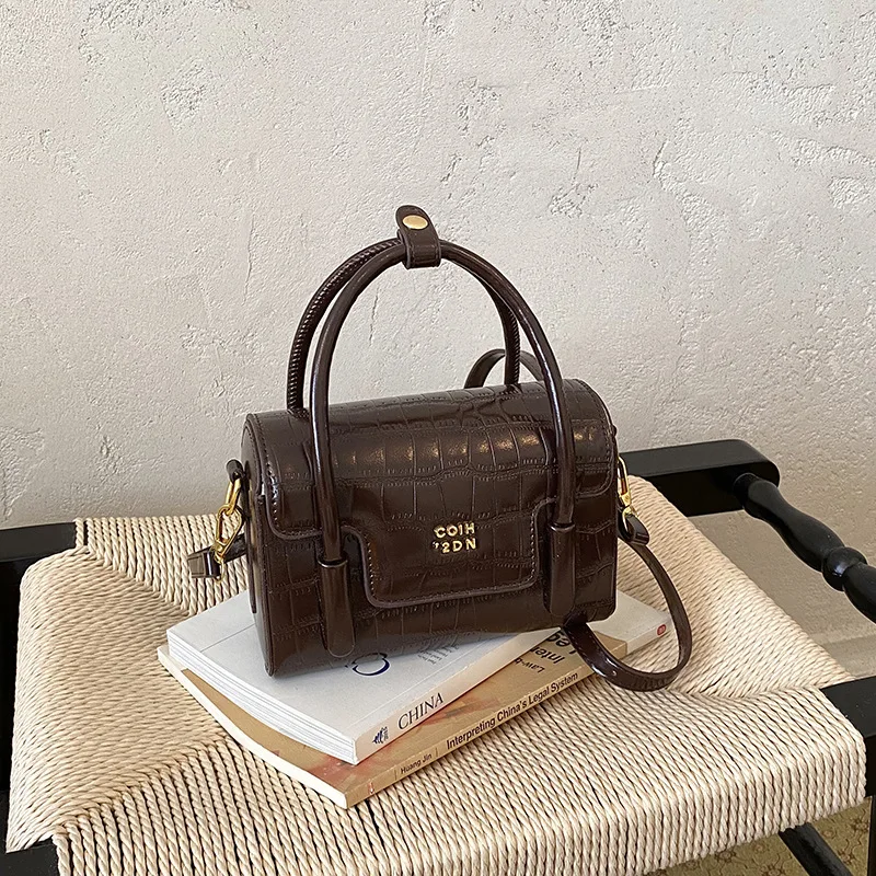 Bolsa Transversal/de Ombro Feminina (cor Café) Com Estampa De Pedra, Bolsa Tote/carteira De Alça Curta, Pequena Bolsa Mensageiro Em Couro Pu.