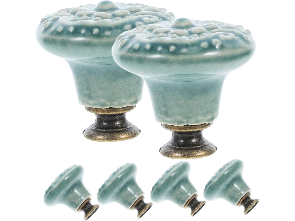 Conjunto De 6 Puxadores Cerâmica Verde Claro Para Armário, Com Um Furo, Estilo Vintage