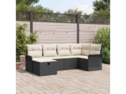 Vidaxl Conjunto De Sofá De Jardim 6 Unid. Preto E Creme Vime Pe