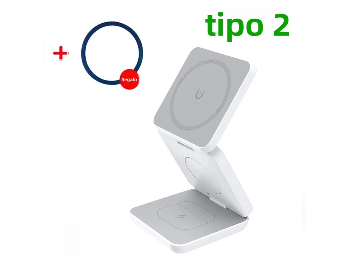 Carregador Sem Fio Magnético 3 Em 1 (branco) - Com Indicador De Carregamento E Suporte.