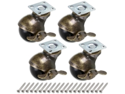Rodas de Bola de Bronce de 50 Mm com Freio, Giratórias, Substituição para Móveis, Sofás, Cadeiras, Armários, 4 Peças