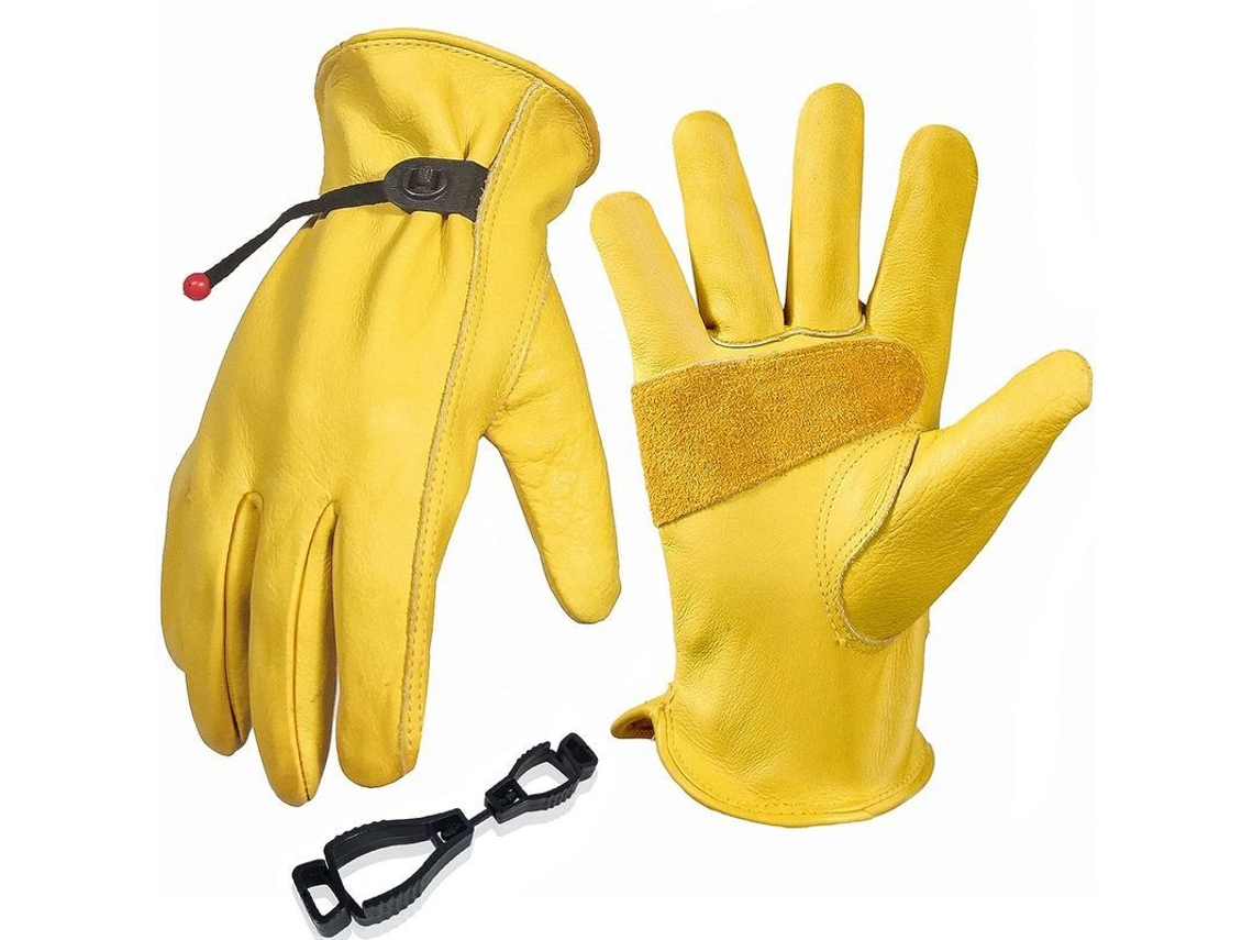 Luvas de jardim, couro de vaca, anti espinhas e cortes, reforçadas, amarelas, com S/MARCA