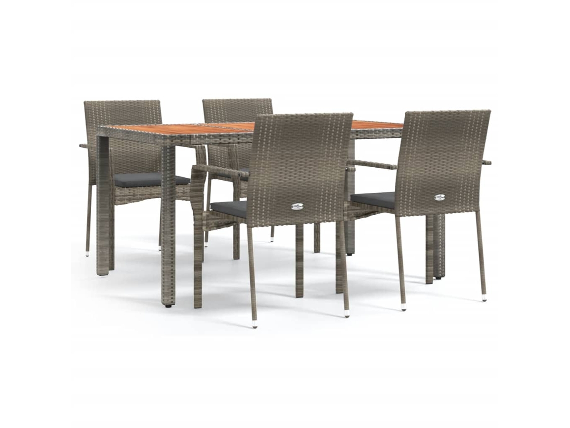 Maison Exclusive - 5 Pcs Conjunto De Jantar P/ Jardim C/ Almofadões Vime Pe Cinza
