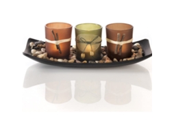 Conjunto de Velas Naturais 3 Castiçais Decorativos Pedras e Bandeja