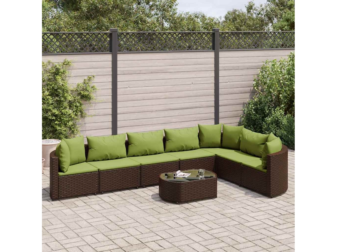 Vidaxl 8 Pcs Conjunto Sofás De Jardim C/ Almofadões Vime Pe Castanho