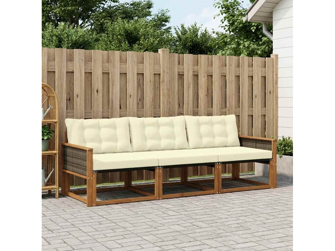 Vidaxl Conjunto De Sofás Para Exterior 3 Pcs Natural E Creme