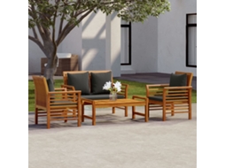 Vidaxl 4 Pcs Conjunto Lounge De Jardim Com Almofadões Acácia Maciça