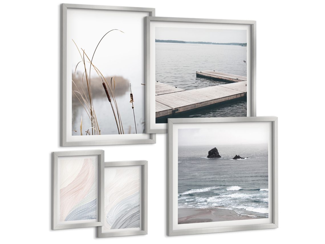 Conjunto De Pinturas Paisagens Minimalistas Do Mar Espelharte (5 Peças)
