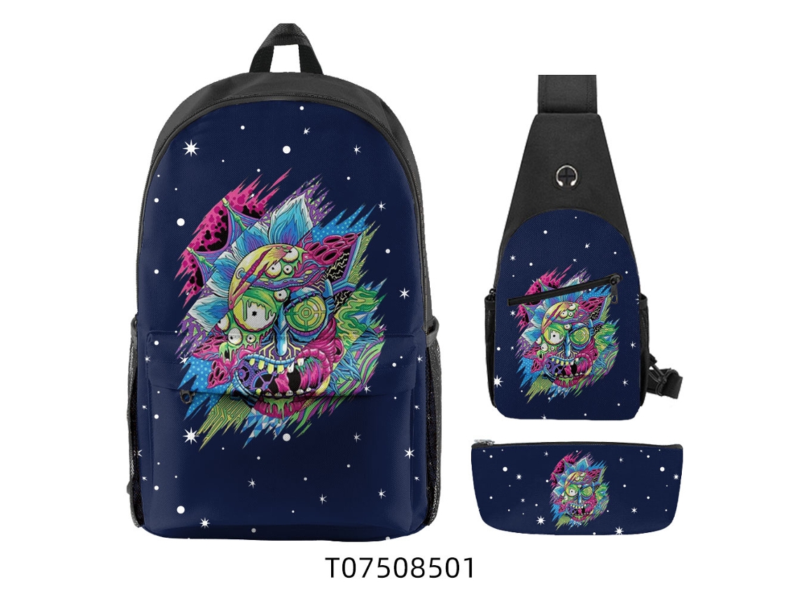 Conjunto Mochila Escolar 3 Peças, Desenho Animado, Aulas
