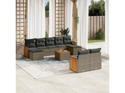 Vidaxl 10 Pcs Conjunto Sofás De Jardim C/ Almofadões Vime Pe Cinzento