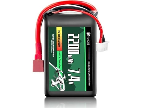 Bateria Lipo 2 Células 7,4 V 2200 Mah 35 C Com Conector T Plug, Cabo De Silicone E Caixa Molle Dimensões 73 X 34 X 19 Mm Yunique Green Clean Power