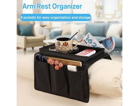 Organizador De Controle Remoto Corrimao 6 Bolsos Tecido Oxford Preto 55x31 Cm