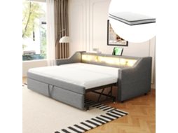 Sofá-cama 90/180x190 Linho Cinza Com Led Usb-c E Colchão
