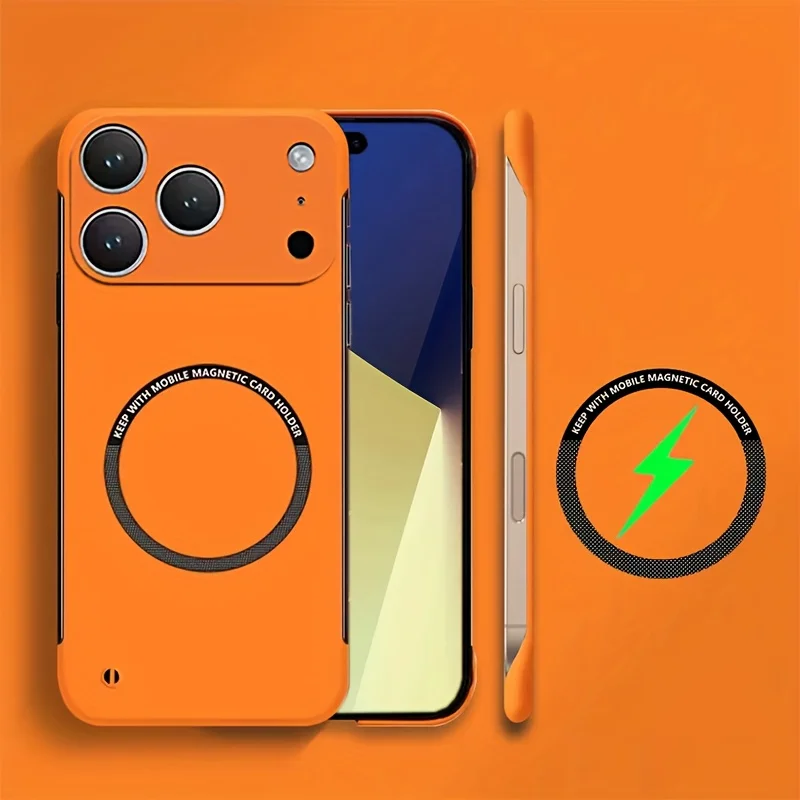 Capa Magnética Sem Moldura Para Iphone 16 Pro Max (laranja), Compatível Com Magsafe, Com Parte Traseira Fosca.