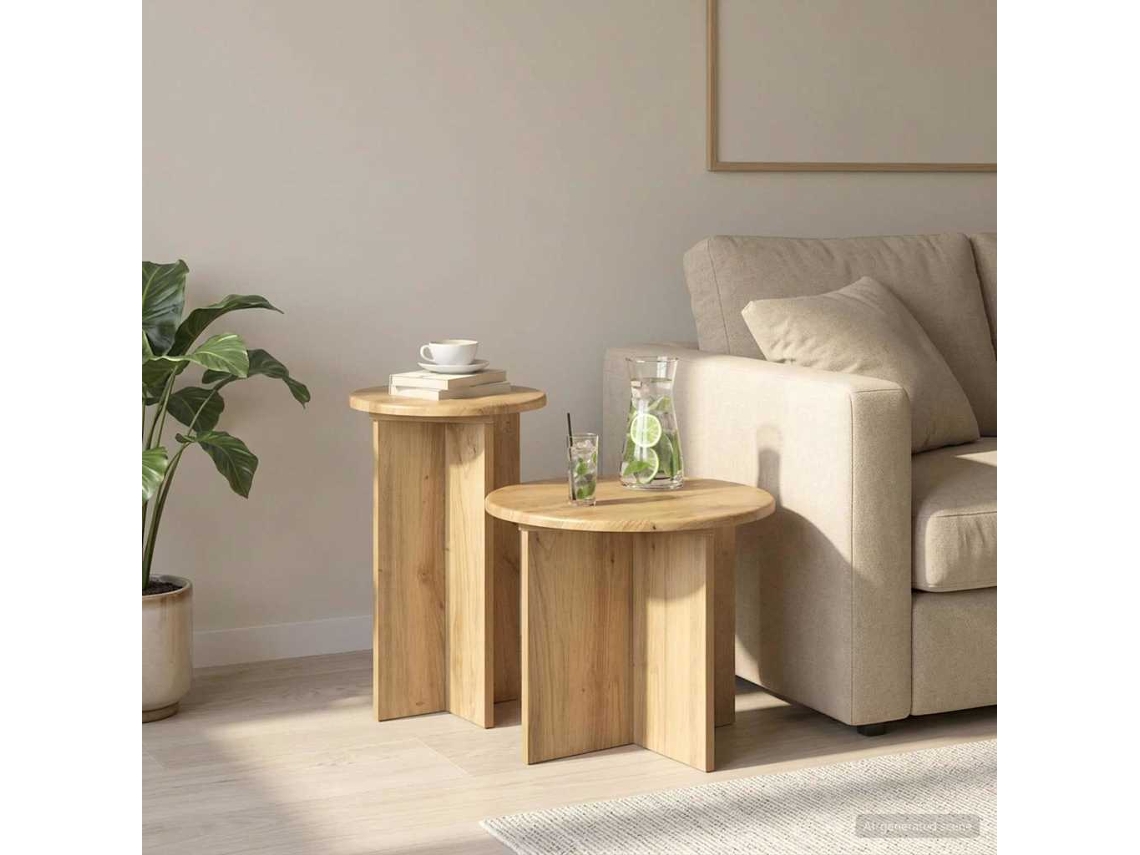 Vidaxl Conjunto De Mesas De Apoio 2 Unid. Carvalho Arttisan