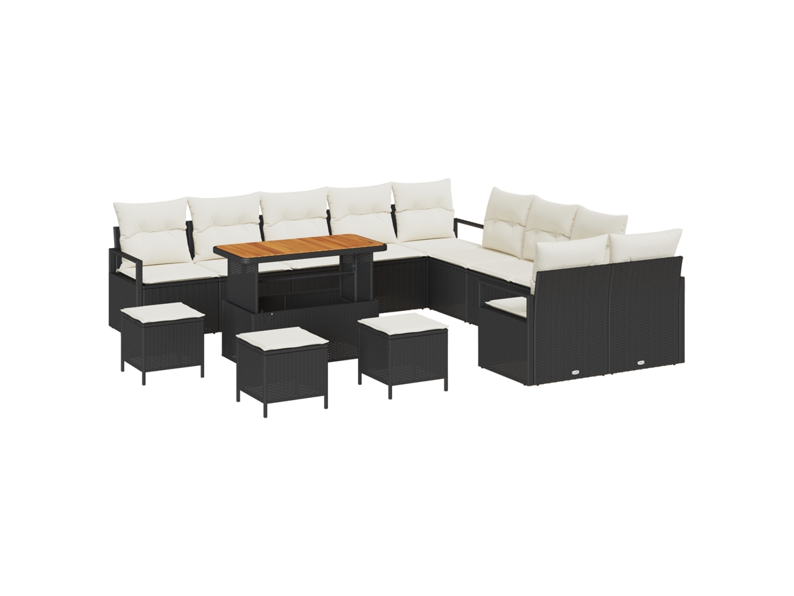 Conjunto 14 Conjunto De Sofá De Jardim Vidaxl Preto Vime Pe (285 X 289 X 85 Cm)