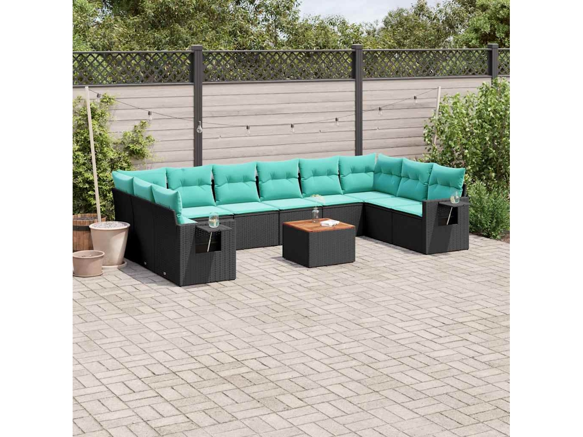 Vidaxl Conjunto De Sofá De Jardim Com 11 Peças E Almofadas Em Rattan Sintético Preto