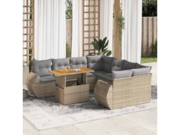 Vidaxl 9 Pcs Conjunto De Sofás P/ Jardim Com Almofadões Vime Pe Bege