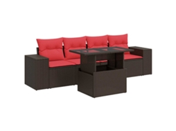 Conjunto de 5 Sofás Jardim com Almofadões Vime Pe/acácia Castanho MAISON EXCLUSIVE