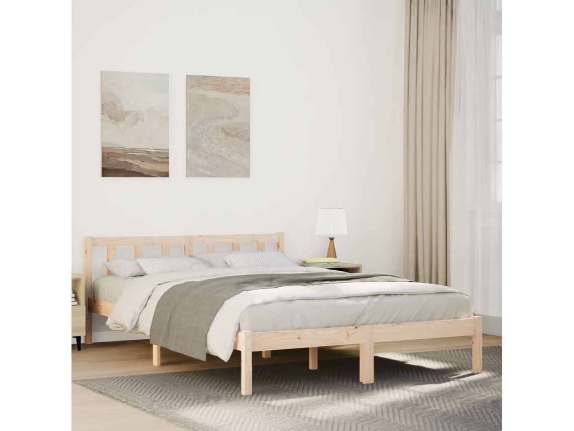 Cama Extra Longa Sem Colchão 140x210 Cm Madeira De Pinho Maciça