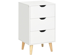 Mesa De Cabeceira 3 Gavetas, Estilo Escandinavo, Quarto Ou Sala, 40 × 35 × 68,5 Cm, Branco