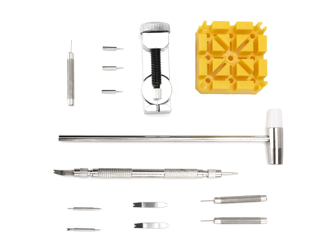 Kit de Ferramentas para Reparo de Relógios 14pcs com Martelo e Ajustador de Pulseira
