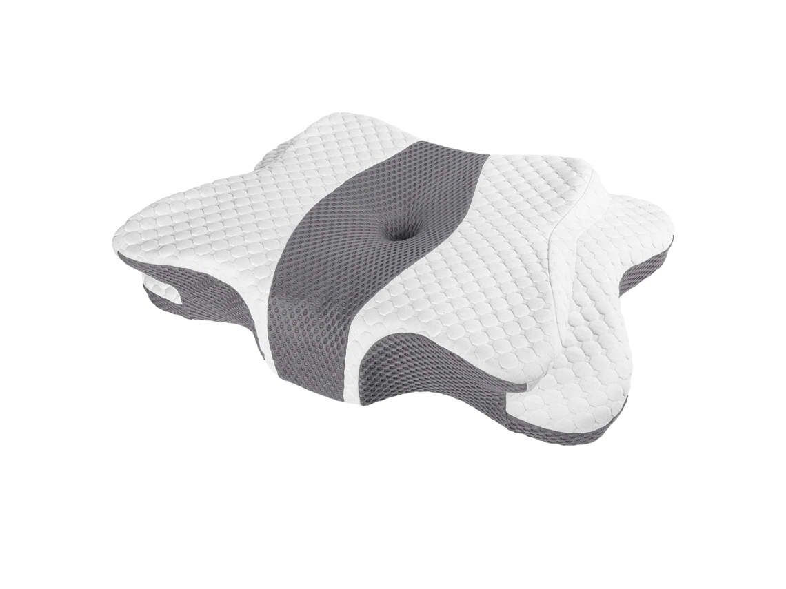 Travesseiro De Pescoço Em Espuma De Memória, Design Ergonômico, Capa Respirável, Cinza Claro, Como Mostrado
