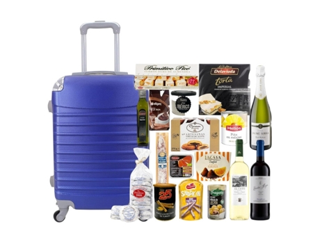 Cabaz De Natal Gourmet Com Mala Trolley Bagagem De Mão 4 Rodas Giratórias 26 Artigos Azul COSHANO