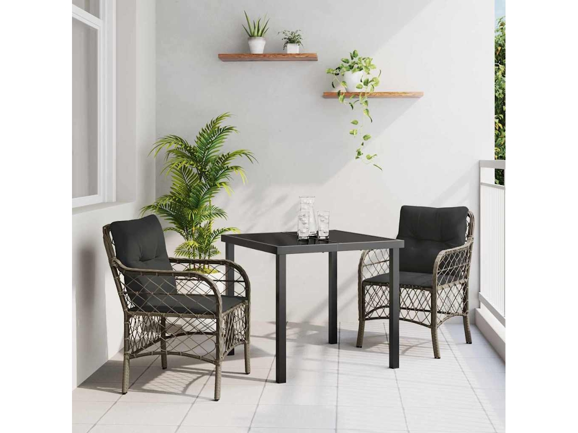 Vidaxl Conjunto de Jantar para Jardim 3 Pcs Cinzeto Vime Pe