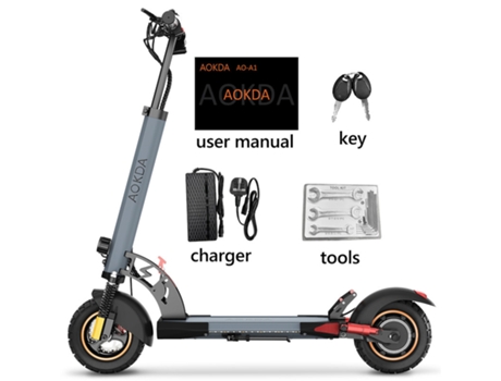 AOKDA A1 Trotinete Eléctrica Pneus Todo-O-Terreno de 10 Polegadas 800W -48V10Ah Autonomia Máxima de Cruzeiro 25Km