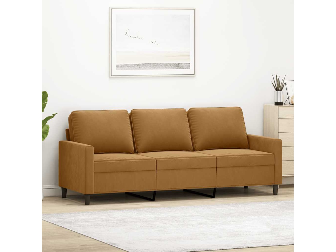 Vidaxl Sofá De 3 Lugares 180 Cm Veludo Castanho