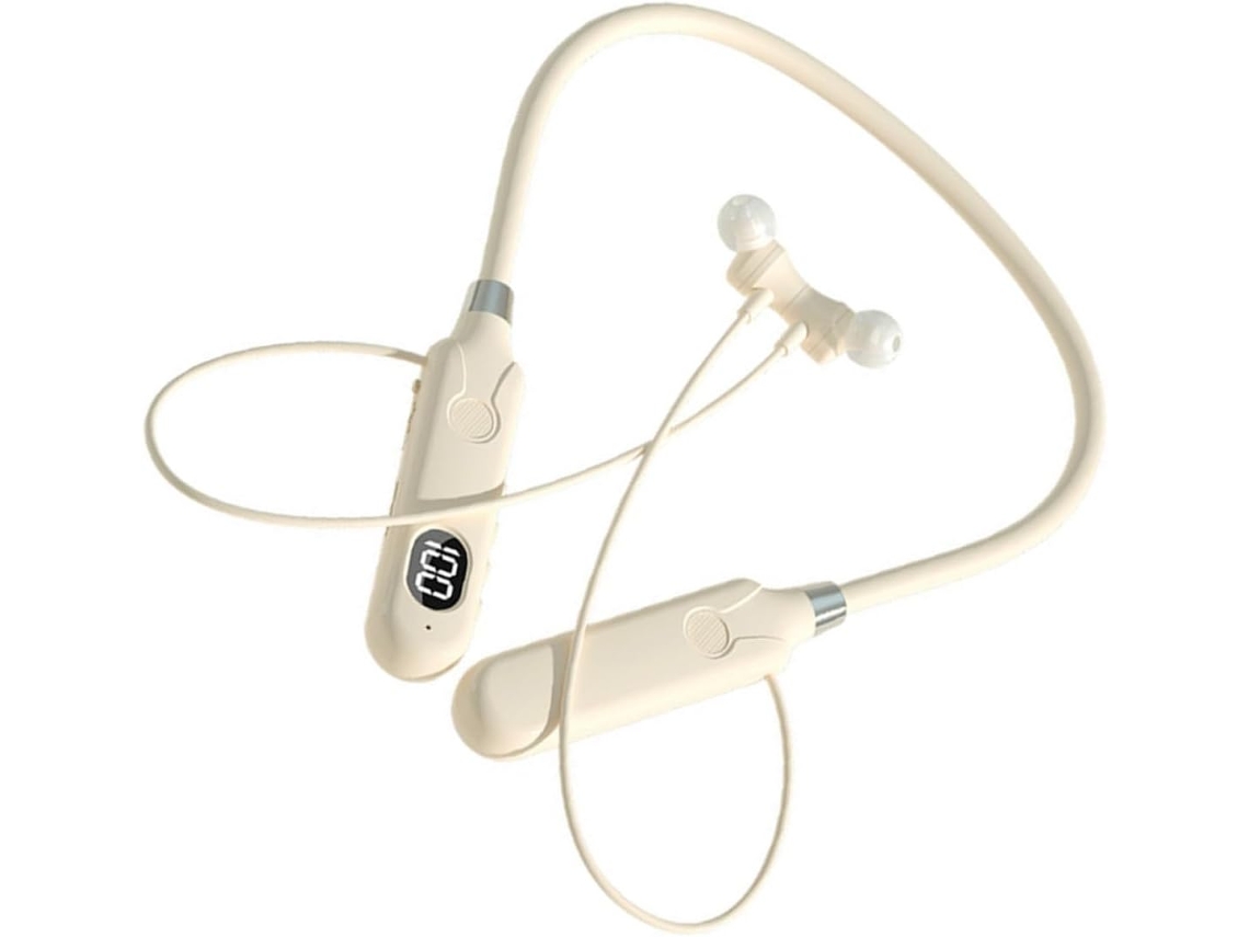 Fones De Ouvido Sem Fio Bege Com Faixa Para O Pescoço, Design